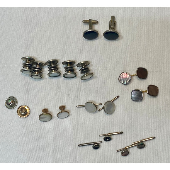 Lot Vintage Art Deco Snap Links Pull Apart Cufflinks Tie Tacks - Picture 8 of 8